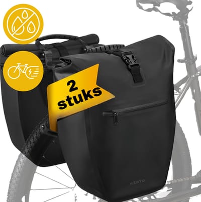 Kioto Fietstassen Dubbel Waterdicht - Makkelijk te bevestigen - 2x 25L - 100% Waterdicht - Fietszakken geschikt voor sportfietsen en elektrische fietsen - Zwart