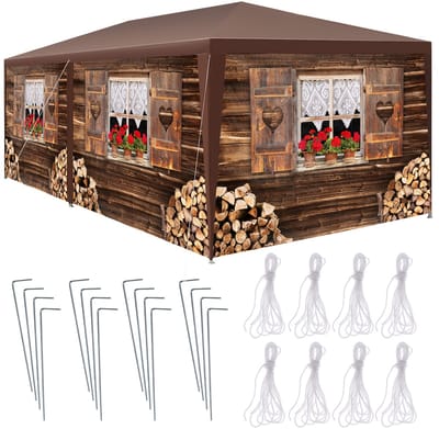 tectake® Partytent Almchalet - Paviljoen in Alpenhut Stijl - 6x3 m - Apres Ski Tent - Waterdicht Zeildoek met 6 Verwijderbare Zijpanelen - Weerbestendig Tuinpaviljoen - Inclusief Spanlijnen en Haringen