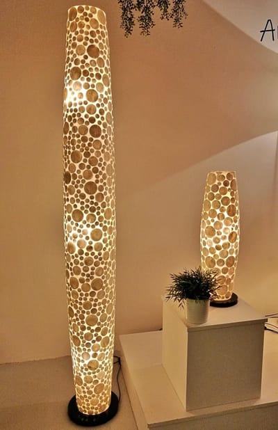 Staande lamp Vloerlamp woonkamer slaapkamer Handmade Design  parelmoer coins white capiz schelp 200 cm