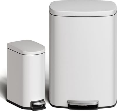 50L+10L prullenbak combiset - keuken- en badkamerpedaalemmers met deksel, binnenemmers en soft-close - Wit