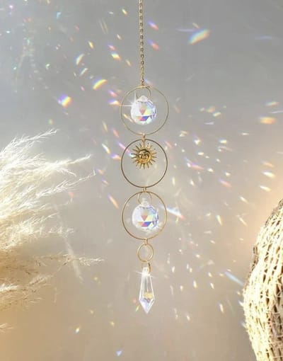Raamkristal - zonnehanger - dromenvanger - dreamcatcher - crystal Moon Suncatcher - Transparant - Kristal Zonvanger - Goudkleur - Raam Decoratie - Maan zonnevanger - Kristallen - Zonnevanger - Raamdecoratie - moederdag - moederdag cadeautje
