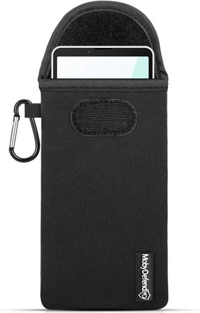 MobyDefend Hoesje - Geschikt voor Sony Xperia 10 VI - Neopreen Pouch Met Karabijnhaak - Insteek - Riemlus - Zwart