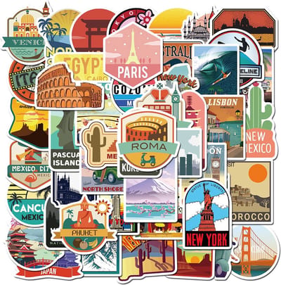 *** 50 Stickers voor Reizen en Landen - Outdoors - Voor Laptop, Auto, Busje, Journal, Muur, etc.- Vakantie van Heble® ***