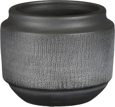Mica Decorations Plantenpot/bloempot - terracotta - zwart mat relief- D15/H13 cm