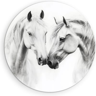 Saammp Muurcirkel Hout - 2 Paarden liefdevol - Kunst - Dieren - Natuur - Ø 90 - Wandcirkel - Wanddecoratie Cirkel - muurdecoratie Woonkamer - Slaapkamer decoratie - Rond Schilderij