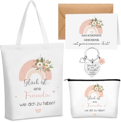 Dailygoods - Weewooday Cadeaus voor vriendin vriendinnen katoenen tas vriendschap sleutelhanger cosmetische tas wenskaart en envelop Bff cadeaus voor verjaardag Kerstmis jubileum vrouwen zus