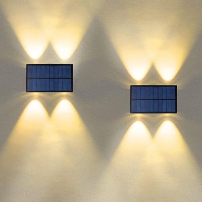 Set van 2 Solar Wandlampen Buiten: Up & Down Verlichting, Warm Wit Licht, IP54 Waterdicht voor Tuin en Beveiliging