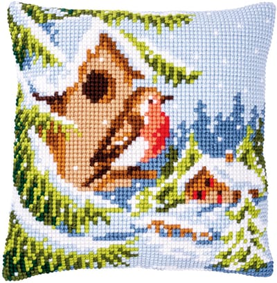 Vervaco - Kruissteekkussen kit - Roodborstje in de winter - PN-0147171 - Borduren - Borduurpakket - Borduurpakket volwassenen - Borduurpakket kind