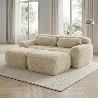 REDOM - Modulaire Hoekbank - Zacht Pluche, Flexibele Indeling - Minimalistisch - Voor Woonkamer - Lichtkhaki – 204x179x73 cm