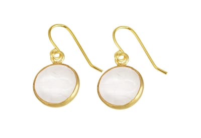 Edelstenen oorbellen Clear Quartz Gold Round - oorhangers - bergkristal - edelstaal - transparant - goud - luxe sieraden zakje - oorbellen dames