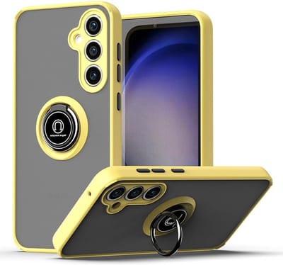 Ultra-dunne Hard Translucente Matte Back Soft TPU Silicone Dubbel Laag Shockproof Case met Ringhouder en Kickstand voor Samsung Galaxy S24 FE 5G - Geel, Bescherming, Duurzaamheid, Stijl