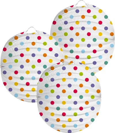 Folat Lampion stippen - 3x - 22 cm - wit/regenboog kleuren - papier - Sint maarten/kinderfeestje lampionnen