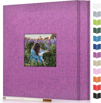 Fotoalbum Linnen - Plakboek Album - Foto's Bewaren - Zelfklevende Pagina's - 13x12.5 Inch - Paars