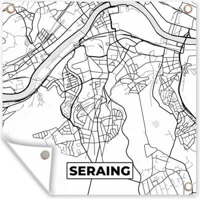 Tuin poster België – Seraing – Stadskaart – Kaart – Zwart Wit – Plattegrond - 200x200 cm - Tuindoek