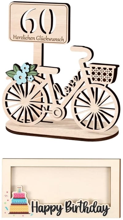 Dailygoods- Cakevormdecoratie Houten Set - Fietsvormige Decoratie - Bureaubladdecoratie - Verjaardagsversiering - Milieuvriendelijk - Creatief Ontwerp - Taartdecoratie