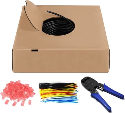 Outdoor set met 305 meter U/UTP CAT6 netwerkkabel, 100 tie-wraps, 100 connectoren en krimptang