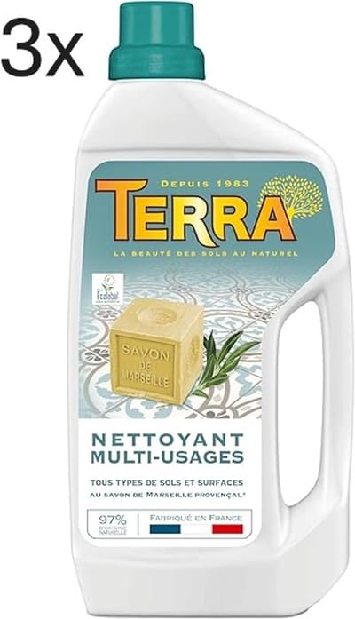 3 x Terra Nettoyant Multi-Usages – Savon de Marseille – 97% d’Origine Naturelle – 900 ml
