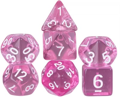 Dobbelstenen Set 7-delig – Transparant Lichtroze D20 D12 D10 D8 D6 D4 – Voor RPG & Tafelspellen