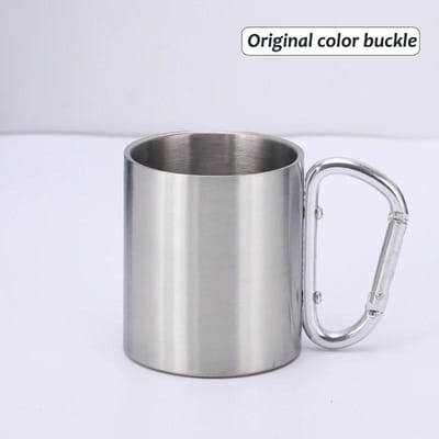 200ml Outdoor Camping Mok Roestvrijstalen Beker Reizen met Karabijnhaak Handvat Koffie Thee Mok Kookgerei Set Buiten 150-200ml