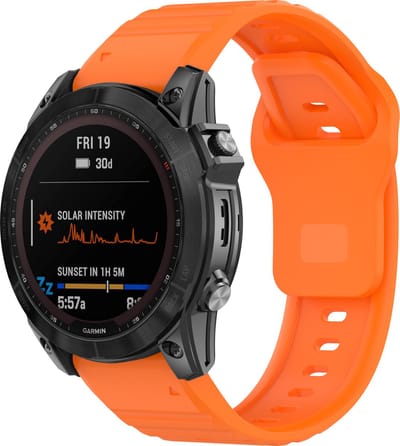 Strap-it Outdoor siliconen bandje - geschikt voor Garmin Fenix 5 (Plus) / Fenix 6 (Pro) / Fenix 7 (Pro - Sapphire - Solar) / Fenix 8 - 47mm / Quatix 5 - 6 - 7 / Epix Gen 2 - 47mm / Forerunner 745 / 935 / 945 / 955 / 965 (oranje)