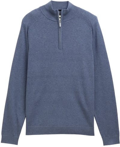 Tom Tailor - Troyer gebreide trui met geborduurd logo - Maat S - vintage indigo blue melange