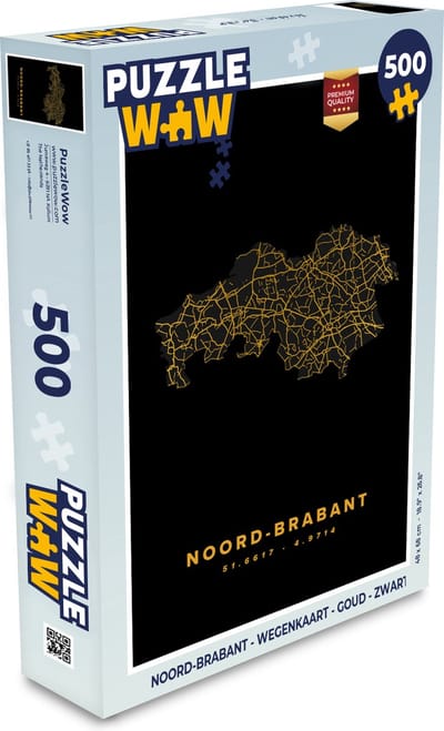 Puzzel Noord-Brabant - Wegenkaart - Goud - Zwart - Legpuzzel - Puzzel 500 stukjes