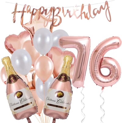 76 Jaar Verjaardag Cijferballon 76 - Feestpakket Snoes Ballonnen Pop The Bottles - Rose White Versiering