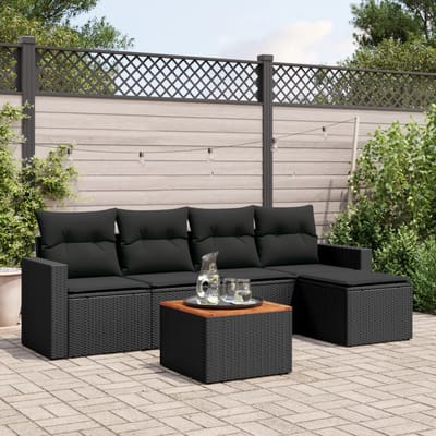vidaXL - 6-delige - Loungeset - met - kussens - poly - rattan - zwart