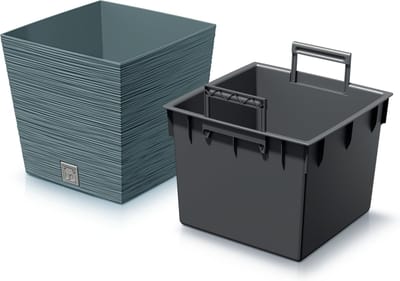 Prosperplast Plantenpot/bloempot Furu Stripes - voor buiten - kunststof - blauw - vierkant - D24 x H23.5 cm