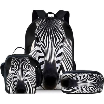Unieke Zebra Drie Delige Rugzakken Set voor Jongens en Meisjes Beste Cadeaus 2D Platte Cartoon Schooltas voor Kinderen black