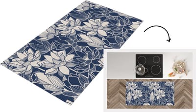 Keukenloper - Loper keuken - Lotus - Blauw - Patronen - 120x60 cm - Keukenloper vinyl