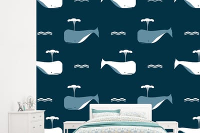 Behang - Fotobehang Patronen - Walvis - Water - Kindje - Jongens - Kinderen - Kids - Breedte 245 cm x hoogte 220 cm
