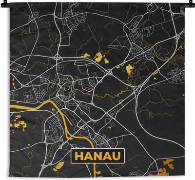 Wandkleed - Wanddoek - Hanau - Stadskaart - Goud - Kaart - Plattegrond - Duitsland - 180x180 cm - Wandtapijt