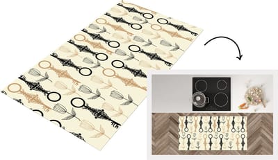 Keukenloper - Loper keuken - Sleutel - Goud - Bloemen - Patronen - 120x60 cm - Keukenloper vinyl