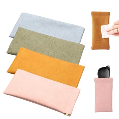4 stuks - Zachte Brillenetui - PU-Lederen Brillenetui - Zonnebrillenkoker met knijpdeksel - Waterafstotend - Voor zonnebril en leesbril Cadeau-idee - Verschillende kleuren