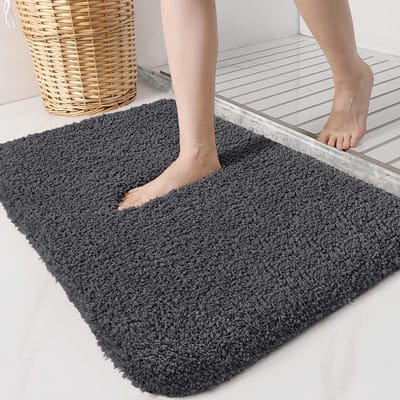 Badmat van microvezel 40 x 60 cm - extra zacht en absorberend - antislip badkamermat - machinewasbaar - dikke badkamertapijt - donkergrijs - bad en douche. Badmat