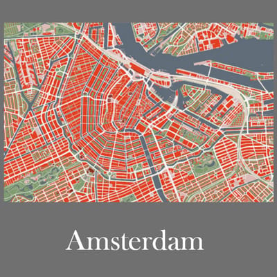 Allernieuwste.nl® Canvas Schilderij * Binnenstad Amsterdam Centrum * - Kunst aan je Muur - Modern - kleur - 70 x 100 cm