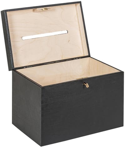 HAUDT® Enveloppenkist met slot BAS Zwart - 29 x 20 x 21 cm - houten kist met slot - incl. koperen sleutel - zwarte opbergkist