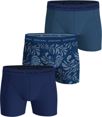 Björn Borg Cotton Stretch boxers - heren boxers normale lengte (3-pack) - 2 tinten blauw en bladeren print