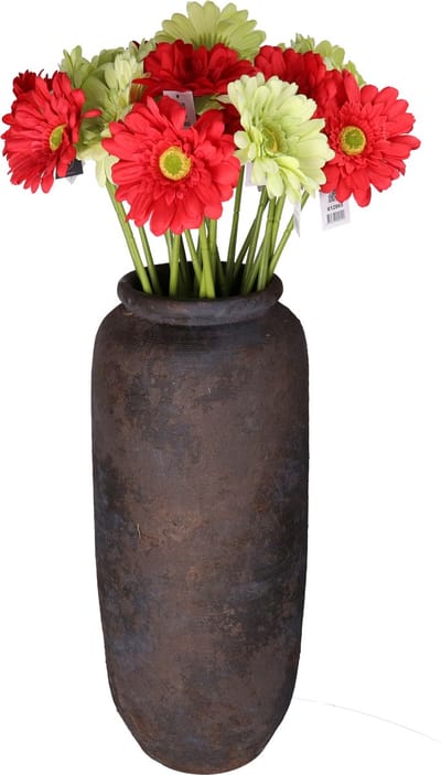 Kunstbloemen boeket Gerbera - 8x - 72 cm - lichtgroen/rood - real touch - kunst zijdebloem