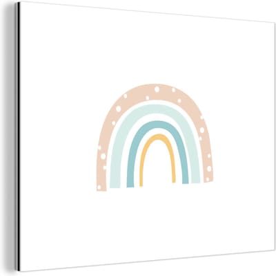 Wanddecoratie Metaal - Aluminium Schilderij Industrieel - Regenboog - Kinderen - Pastel - Stippen - Baby - 160x120 cm - Dibond - Foto op aluminium - Industriële muurdecoratie - Voor de woonkamer/slaapkamer