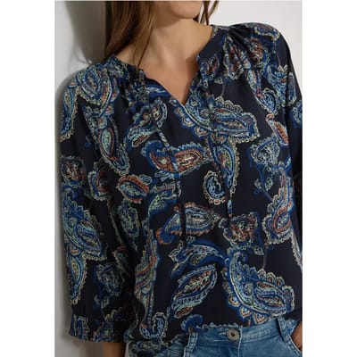 Tuniek met 3/4 mouwen, gespleten hals en print