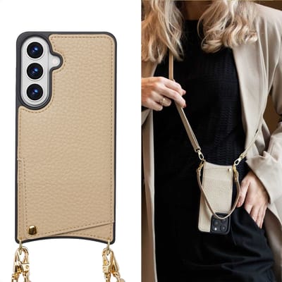 Selencia Hoesje - Geschikt voor Samsung Galaxy S26 Plus - Backcover met koord en pashouder - Beige