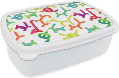 Broodtrommel Wit - Lunchbox - Brooddoos - Ballon - Patronen - Dieren - 18x12x6 cm - Volwassenen