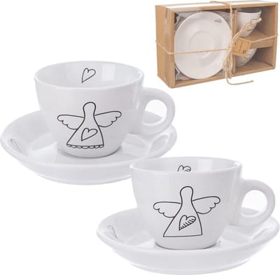 Kop en Schotel Keramiek Wit voor Espresso 90 ml 2 stuks - Koffiekopjes - Theekopje - Kopjes - Theemokken - Mokken