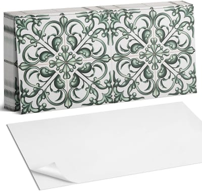 Coloray Plaktegels - Plantenpatroon in symmetrie Zelfklevende Wandtegels - 40 cm x 20 cm - Groente Plaktegels - 10 stuks - Rechthoek PVC Tegels - Plaktegels Badkamer - Vloertegels Zelfklevend - Vinyltegels Vloer Zelfklevend - Portugese Tegels