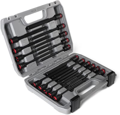 Inovra - CPROSP Dopsleutelset, 20 stuks, inbus 3/8 inch, binnenzeskant, moerset, S2-staal, lange zeskantige dopsleutelset 150 mm, bitsocketset, metrisch (3-12 mm) SAE (1/8in-7/16in)