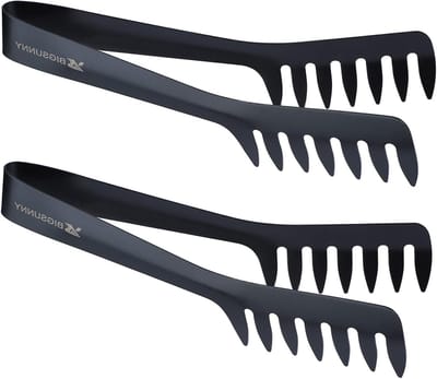 Pasta Tangen Set van 2, Zwart RVS Keukenhulp voor Serveer- en Spaghetti Tangen, Duurzaam en Ergonomisch