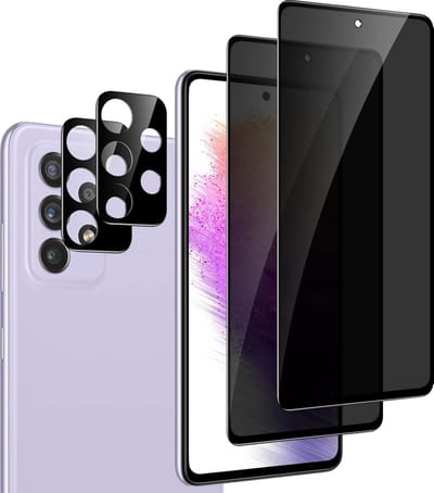 Screenprotector Glas - 2X Privacy Tempered Glass Screen Protector Anti-Spy + 2X Camera lens Beschermer Geschikt voor: Samsung Galaxy A73 5G