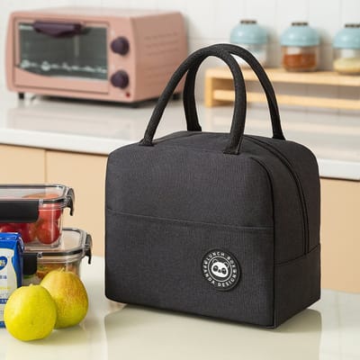 Kleine Lunchtas - Zwart - 20cm x 23cm x 13 cm - Volwassenen en kinderen - Compact & Handig - Thermische zak - Koeltas - lunchbox - Picknick -School - Lunch - Werk